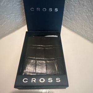 Cross Brand Croc Embossed Black Leather Bifold Wallet Minimalist New In Box